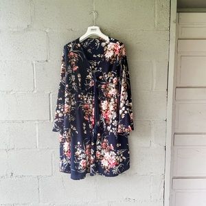 Midnight Blue Floral Empire Waist Dress L Gorgeous